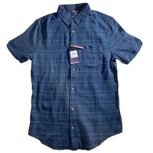 Ben Sherman navy blue with blue stripes linen blend button down shirt sz S